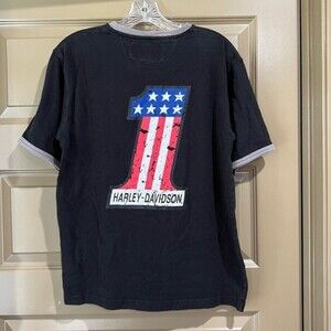 Harley Davidson Mens #1 Red White Blue Short Sleeve T-Shirt Black Small